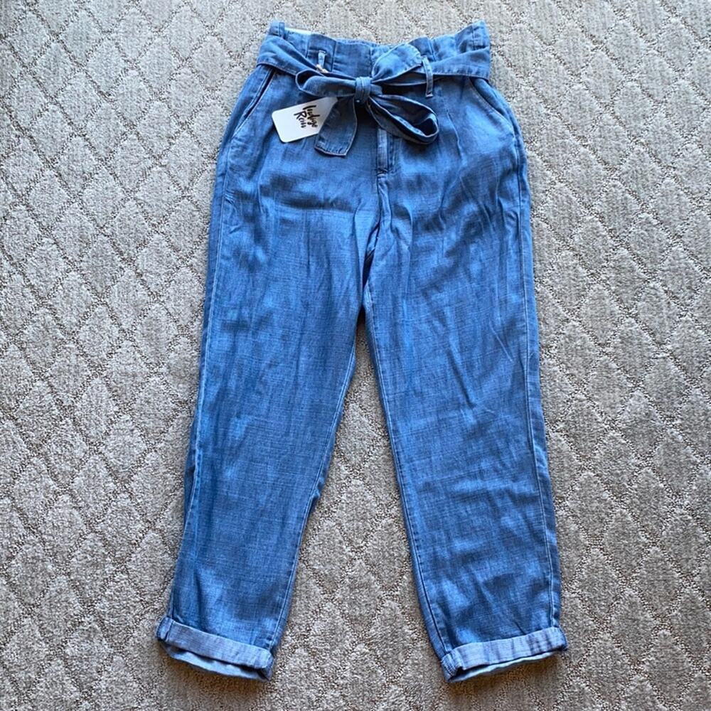 Indigo Rein super High Rise Crop chambray pants paper bag waist tapered leg